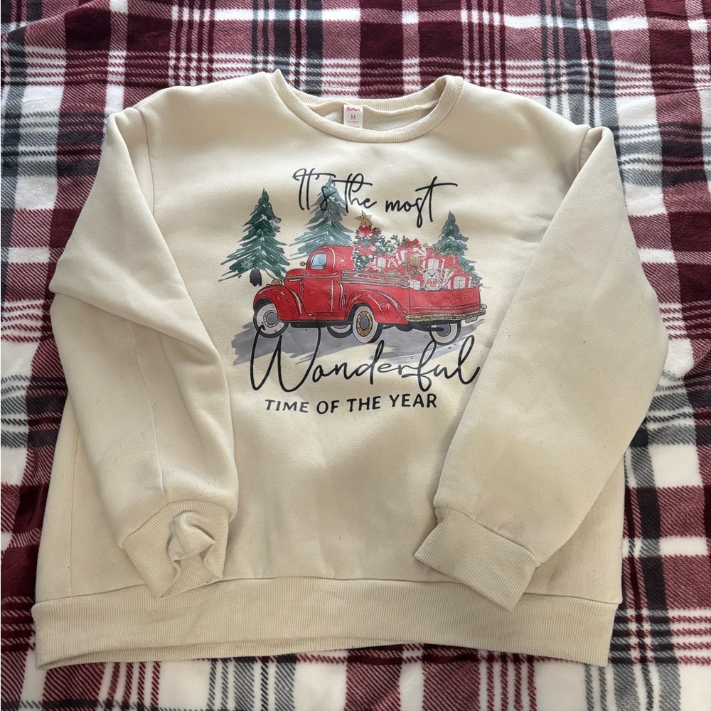 Selling Christmas Crewneck from Romwe. Size is M (US 6) Color is tan